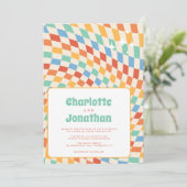 Retro Groovy Nostalgie Heldere bruiloft Kaart (Staand voorkant)