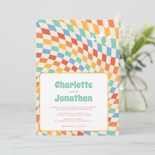 Retro Groovy Nostalgie Heldere bruiloft Kaart (Staand voorkant)