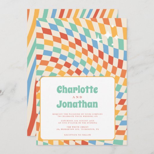 Retro Groovy Nostalgie Heldere bruiloft Kaart (Voorkant / Achterkant)