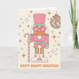 Retro Groovy Notenkraker Prettig Kerstfeest Feestdagen Kaart