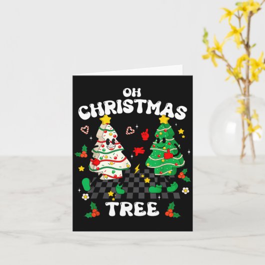 Retro Groovy Oh Christmas Tree Cake Pajamas Xmas K Kaart (Gele Bloem)