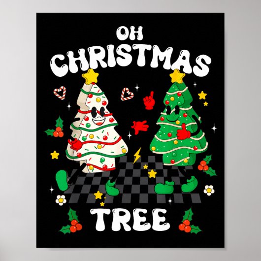 Retro Groovy Oh Christmas Tree Cake Pajamas Xmas K Poster (Voorkant)
