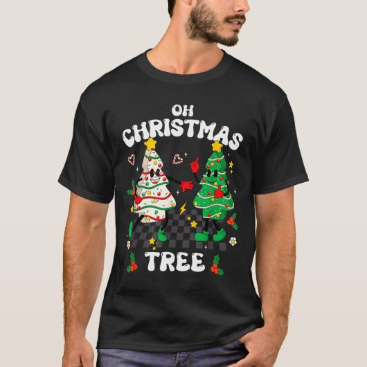 Retro Groovy Oh Christmas Tree Cake Pajamas Xmas K T-shirt (Voorkant)