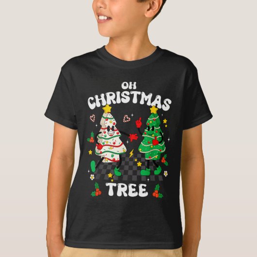 Retro Groovy Oh Christmas Tree Cake Pajamas Xmas K T-shirt (Voorkant)