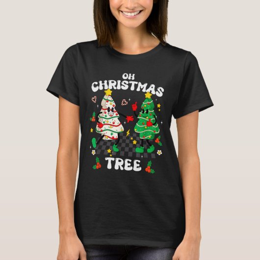 Retro Groovy Oh Christmas Tree Cake Pajamas Xmas K T-shirt (Voorkant)