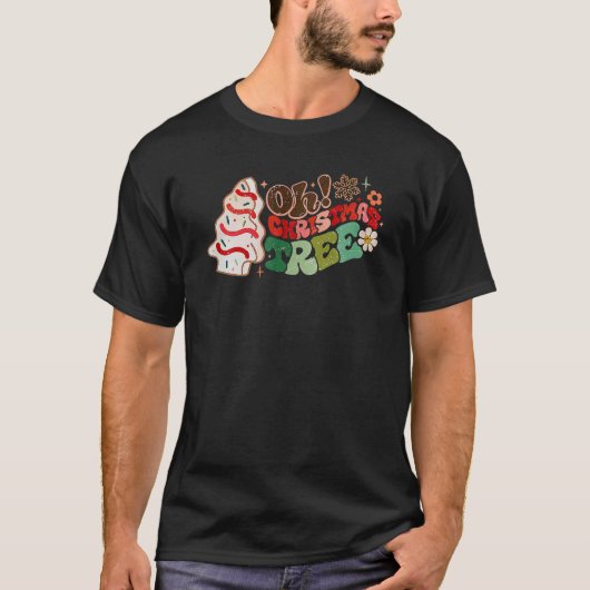 Retro Groovy Oh Kerstboom Cute Cakes Funny Xm T-shirt (Voorkant)