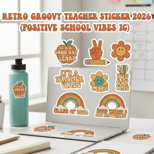 Retro Groovy Onderwijzer Stickerblad Motiverend Sticker