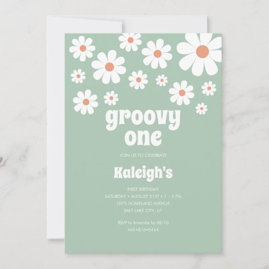 Retro Groovy One 70's Style Birthday Uitnodiging (Voorkant)