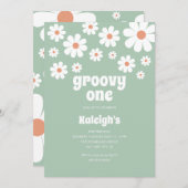 Retro Groovy One 70's Style Birthday Uitnodiging (Voorkant / Achterkant)