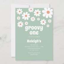 Retro Groovy One 70's Style Birthday Uitnodiging