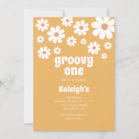 Retro Groovy One 70's Style Birthday Uitnodiging