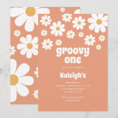 Retro Groovy One 70's Style Birthday Uitnodiging (Voorkant / Achterkant)
