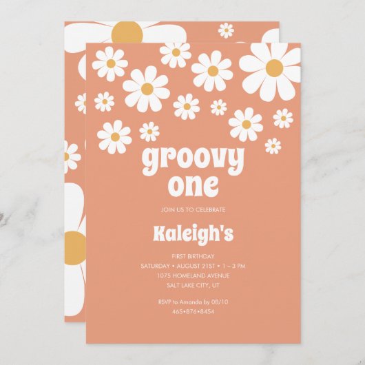 Retro Groovy One 70's Style Birthday Uitnodiging (Voorkant / Achterkant)