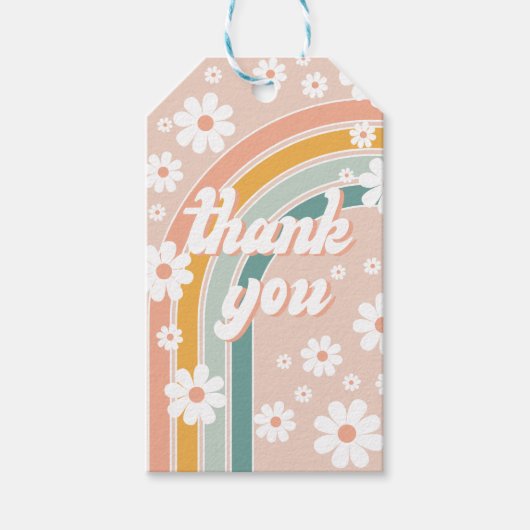 Retro Groovy One Boho First Birthday Cadeaulabel (Voorkant)