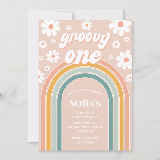 Retro Groovy One Boho First Birthday Kaart (Voorkant)