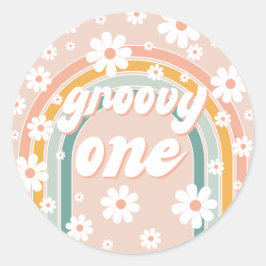Retro Groovy One Boho First Birthday Ronde Sticker