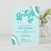 Retro Groovy One Boy 1st Birthday Uitnodiging (Staand voorkant)