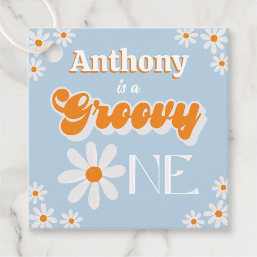 Retro Groovy One Boys 1e Verjaardag Bedankjes Labels (Voorkant)