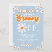 Retro Groovy One Boys 1e Verjaardag Bedankkaart (Voorkant)