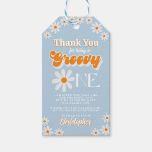Retro Groovy One Boys 1e Verjaardag Cadeaulabel