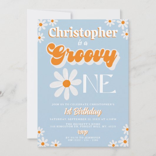 Retro Groovy One Boys 1e Verjaardag Kaart (Voorkant)