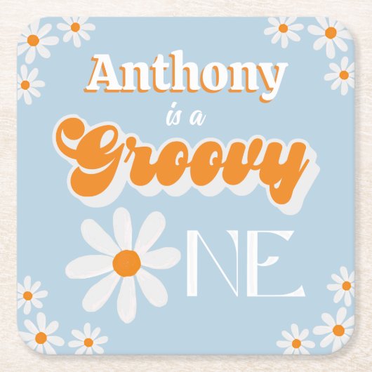 Retro Groovy One Boys 1e Verjaardag Kartonnen Onderzetters (Voorkant)