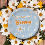 Retro Groovy One Boys 1e Verjaardag Papieren Bordje<br><div class="desc">Viel in stijl met deze trendy borden van het 1ste verjaardagsdagsdocument. Het ontwerp is gemakkelijk te personaliseren met je eigen formulering en je familie en vrienden zullen enthousiast zijn als ze deze fantastische feestelijke borden zien. Overeenkomende objecten zijn te vinden in het collectie.</div>