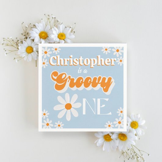 Retro Groovy One Boys 1e Verjaardag Servet