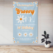 Retro Groovy One Boys 1e Verjaardag Welkom Spandoek