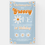 Retro Groovy One Boys 1e Verjaardag Welkom Spandoek (Verticaal)