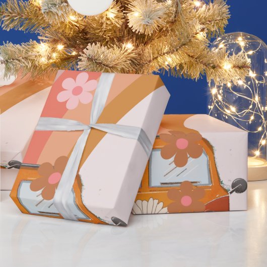 Retro Groovy One Daisy Flower Birthday Party Wrapp Cadeaupapier (Feestdagen)