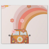 Retro Groovy One Daisy Flower Birthday Party Wrapp Cadeaupapier (Vlak)
