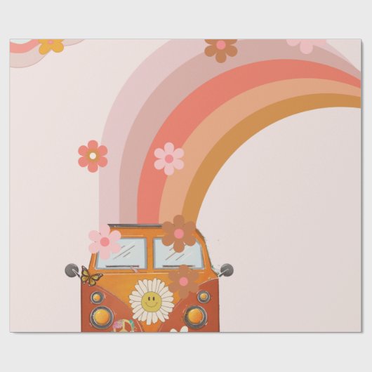 Retro Groovy One Daisy Flower Birthday Party Wrapp Cadeaupapier (Vlak)