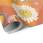 Retro Groovy One Daisy Flower Birthday Party Wrapp Cadeaupapier (Rol Hoek)