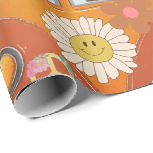 Retro Groovy One Daisy Flower Birthday Party Wrapp Cadeaupapier (Rol Hoek)