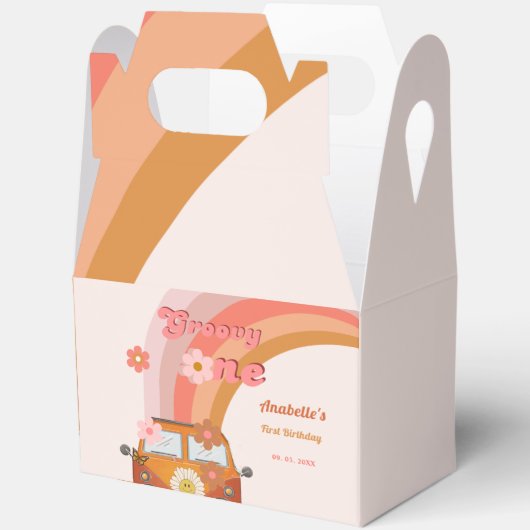 Retro Groovy One Daisy Flower Verjaardagsfeestje Bedankdoosjes (Open)