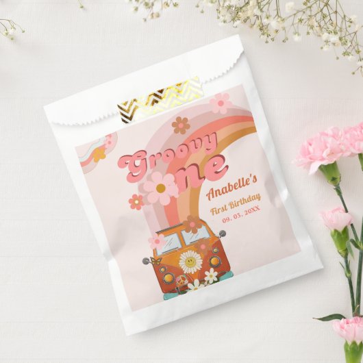 Retro Groovy One Daisy Flower Verjaardagsfeestje Bedankzakje (Gezegeld)