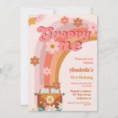 Retro Groovy One Daisy Flower Verjaardagsfeestje Kaart (Voorkant)