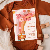 Retro Groovy One Daisy Flower Verjaardagsfeestje Kaart