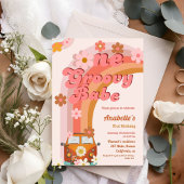 Retro Groovy One Daisy Flower Verjaardagsfeestje Kaart