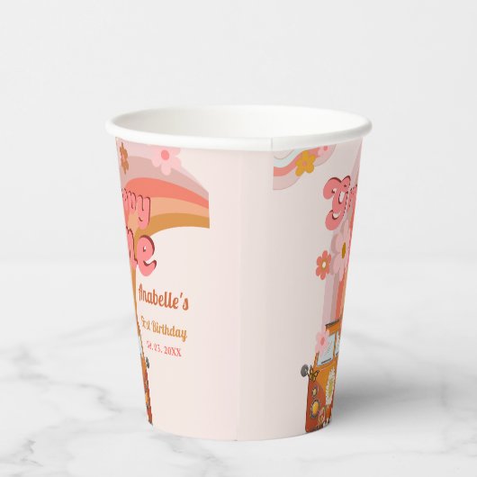 Retro Groovy One Daisy Flower Verjaardagsfeestje Papieren Bekers (Rechts)