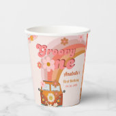 Retro Groovy One Daisy Flower Verjaardagsfeestje Papieren Bekers (Voorkant)