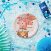 Retro Groovy One Daisy Flower Verjaardagsfeestje Papieren Bordje (Feest)