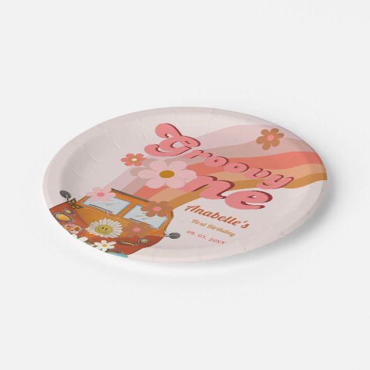 Retro Groovy One Daisy Flower Verjaardagsfeestje Papieren Bordje (Gekanteld)