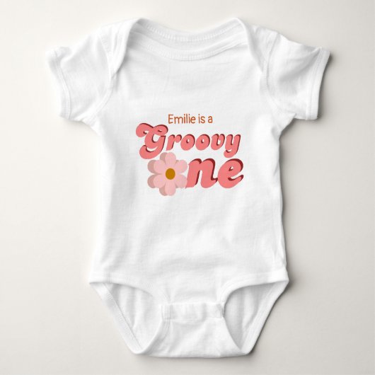Retro Groovy One Daisy Flower Verjaardagsfeestje Romper (Voorkant)