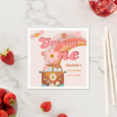 Retro Groovy One Daisy Flower Verjaardagsfeestje Servet (Insitu)