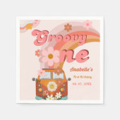 Retro Groovy One Daisy Flower Verjaardagsfeestje Servet (Voorkant)