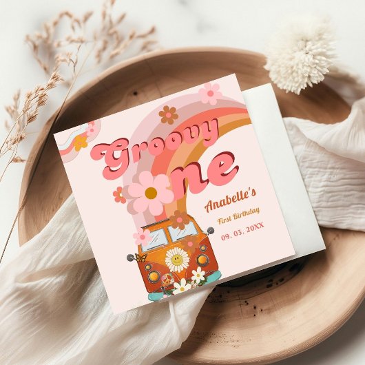 Retro Groovy One Daisy Flower Verjaardagsfeestje Servet