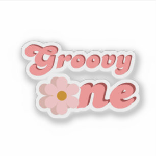 Retro Groovy One Daisy Flower Verjaardagsfeestje Sticker