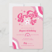 Retro Groovy One Girl 1e verjaardag uitnodiging (Voorkant)